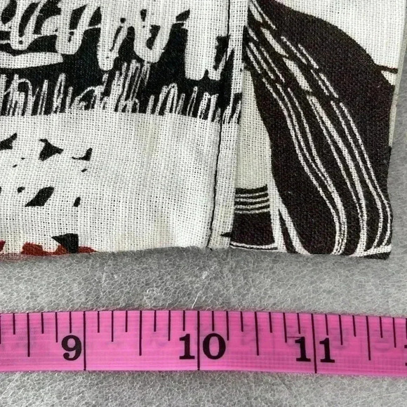 [Size4]Maloka Linen Blend  Button Down Black Lily Sketch Art light Jacket/Blouse - Picture 11 of 11